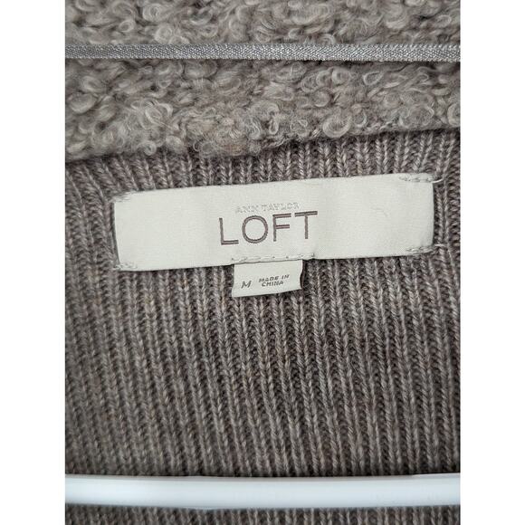 NWOT! ANN TAYLOR LOFT! WOOL BLEND NUBBY FINISH BEIGE OPEN CARDI SWEATER! SZ M - Picture 4 of 7